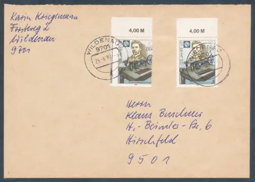 DDR. Me.F. Mi.-Nr. 3332/3332 total Verzähnt als Fernbrief gelaufen.