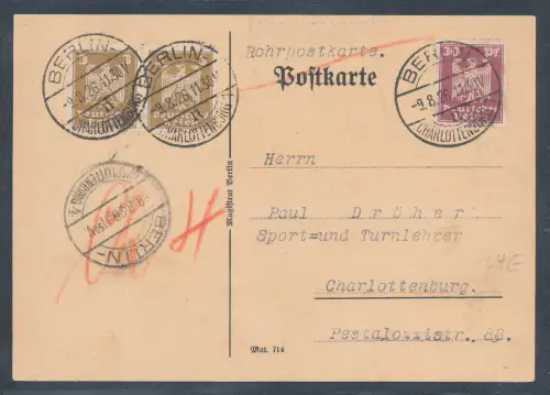 DR. Rohrpostkarte mit  Mi.F. Mi.-Nr. 355 + 359 gelaufen