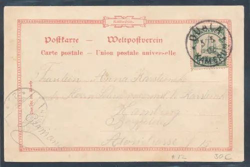 Deutsche Kolonie Kamerun EF. Mi.-Nr. 12 auf Ansichkarte gelaufen.