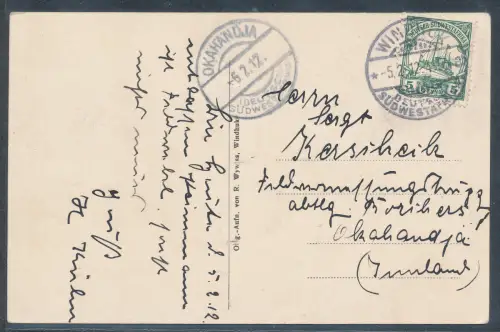 DSWA. EF, Mi.-Nr. 25 auf Ansichtskarte von  Windhuk nach Okahandja gelaufen.