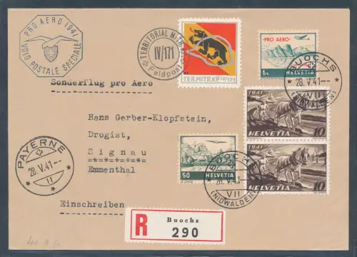 Schweiz Mi.-Nr. 386, 389, 395 als R,-Fernbrief gelaufen.