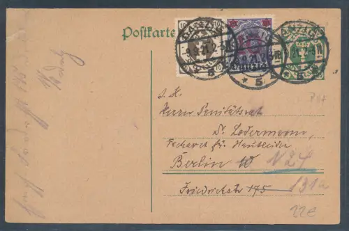 Danzig Ganzsache Mi.-Nr. P 14 mit Zu. Frankatur nach Berlin gelaufen.