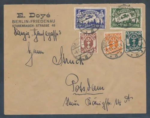 Danzig Fernbrief mit Mi.-Nr. 116 + 117 u.a. nach Potsdam gelaufen.