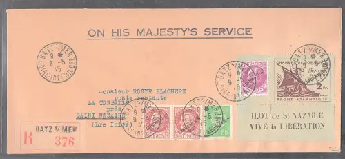 Dt.Besetzung 2.WK. Frankreich, St-Nazaire, R-Fernbrief Mi.-Nr 2, mit Ak.-St.