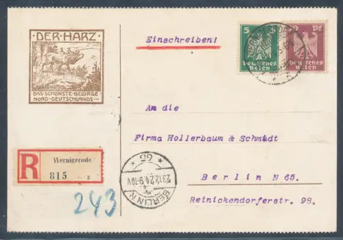 DR., R.-Fernkarte mit Mi.F. Mi.-Nr. 356 + 360 gelaufen mit Ak.-St.
