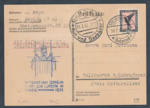 Zeppelin-Karte, Luposta/Danzig 1932 Si 169.