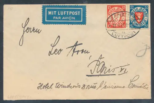 Danzig,  Ausland-Luftpost Fernbrief mit Mi.F. Mi.-Nr. 200 + 204 mit Ak.-St.
