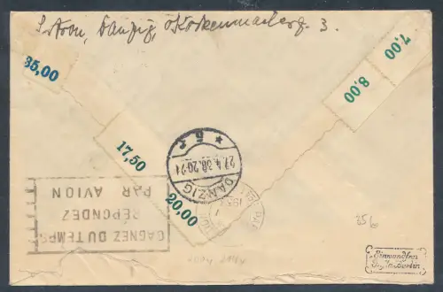 Danzig,  Ausland-Luftpost Fernbrief mit Mi.F. Mi.-Nr. 200 + 204 mit Ak.-St.