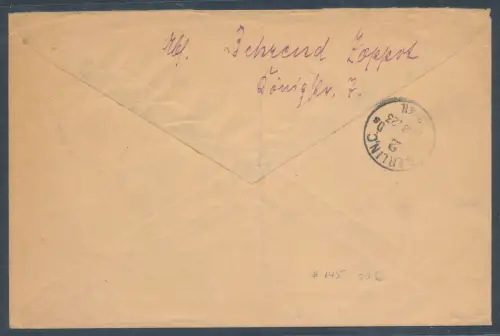 Danzig, Fernbrief mit Me.F. Mi.-Nr. 145 mit Ak.-St.