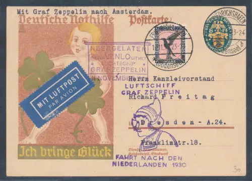 Zeppelin-Karte, Fahrt nach Niederlanden 1930  mit  GS. P 209