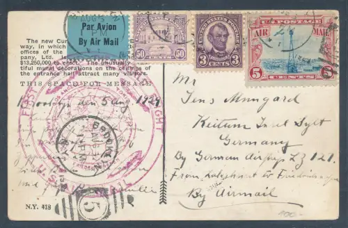 Zeppelin-Karte USA Rund um die Welt/Weltrundfahrt 1929.