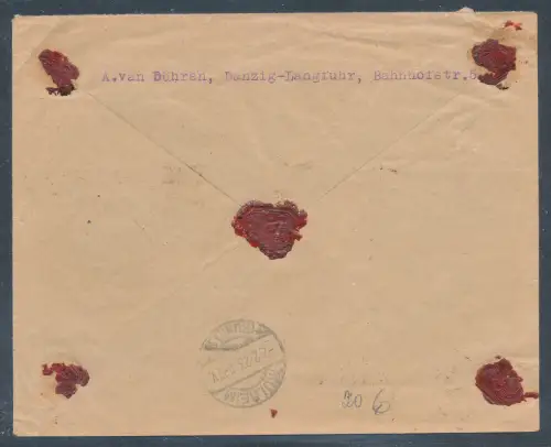 Danzig Wert-Brief mit Mi.F. Mi.-Nr. 110,111,128