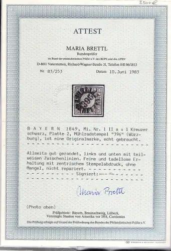 Bayern  Mi.-Nr. 1 IIa gestempelt, FA. BrettlBPP.