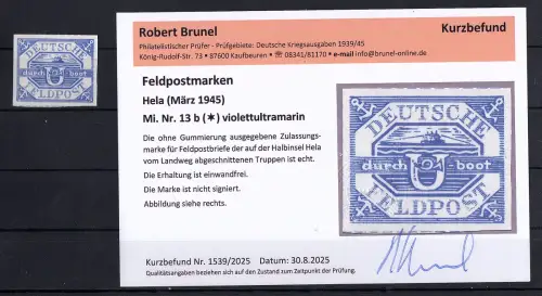 Dt. Feldpost II.WK.Hella U-Boot Mi.-Nr. 13 b ungebraucht  KB. Brunel.