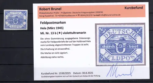 Dt. Feldpost II.WK.Hella U-Boot Mi.-Nr. 13 b ungebraucht  KB. Brunel.