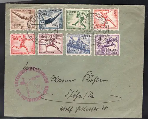 DR. Zeppelin-Brief, Olympiafahrt  1936 Si. 427 Ba,  mit DR. Mi.-Nr. 609-616.