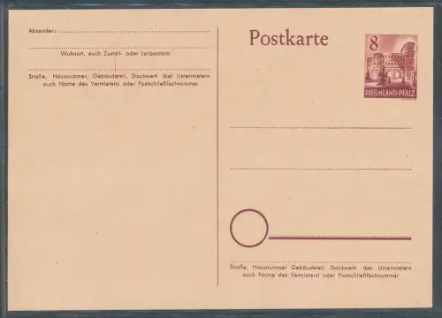 Fr.-Zone, Rheinland Pfalz Ganzsache Mi.-Nr. P1  ungebraucht