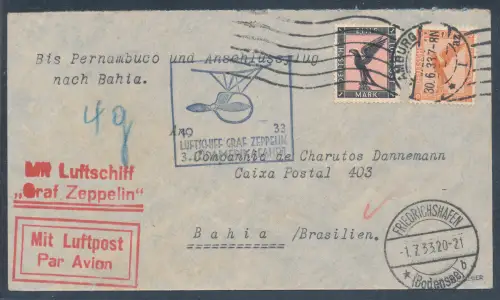 Zeppelin-Brief  3. Südamerikafahrt 1933 Si. 219 Aa