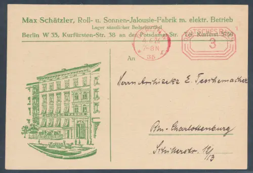 DR. Reklamekarte Roll- u. Sonnen-Jalousie-Fabrik Max Schätzler Berlin mit AFS.