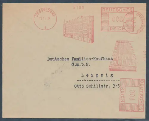 DR. Fernbrief mit AFS. DEFAKA Düsseldorf 1934.