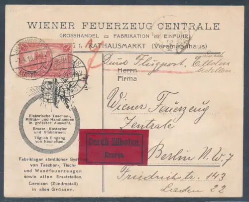 DR. EF. Mi.-Nr. 94 AII auf Eilbote-Reklame-Fernbrief.