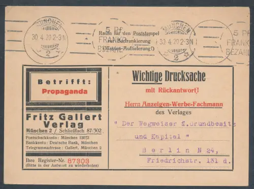 DR. Reklamekarte Fritz Gallert Verlag mit AFS.