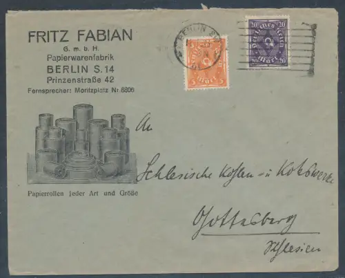 DR. Reklamebrief Papierwarenfabrik Fritz Fabian, Berlin.
