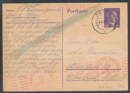 DR.  Ganzsache Mi.-Nr. P 299 I als Auslandkarte gelaufen.