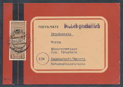 SBZ. Provinz Sachsen Me.F. Mi.-Nr. 67 x auf Drucksache.