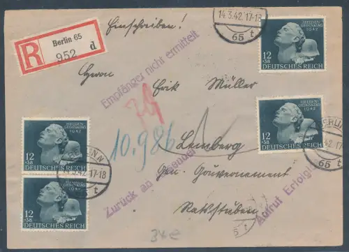 DR.  Me.F.  Mi.-Nr. 812. als R-Fernbrief gelaufen.