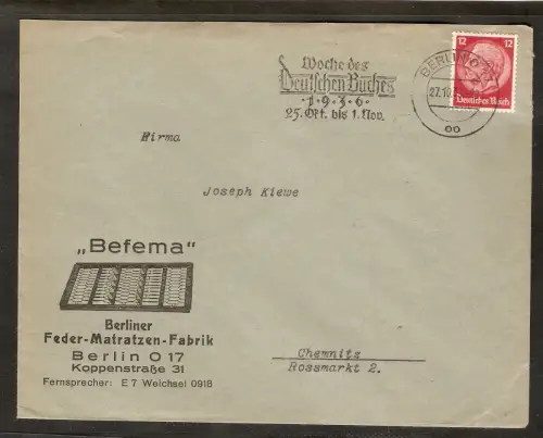 DR. Reklame-Brief, Befema, Berliner Feder-Matratzen-Fabrik.