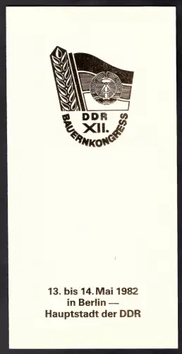 DDR - Gedenkblatt,  XII Bauernkongress in Berlin,C4-1982