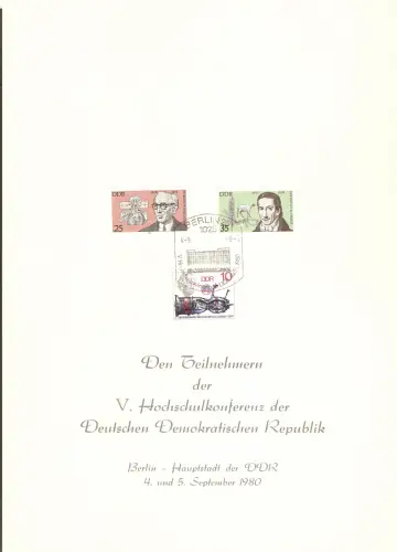 DDR - Gedenkblatt, V. Hochschulkonferenz der DDR, A3-1980 a