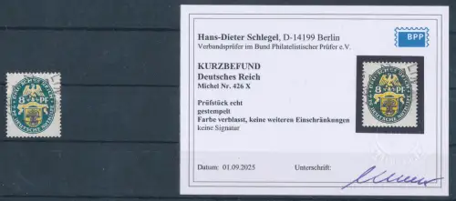 DR. Mi.-Nr. 426 X gestempelt, KB. Schlegel.