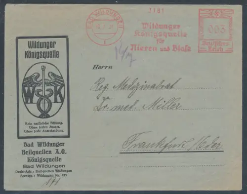 DR. Reklame-Brief Wildungen Königquelle für Nieren und Blase, Bad Wildungen.