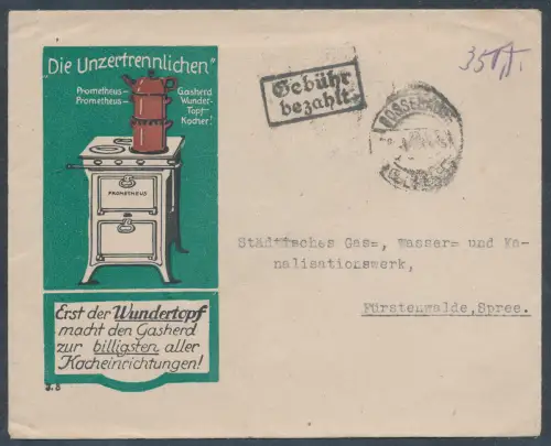 DR. Reklame-Brief Prometheus Wundertopf mit Gebühr bezahlt.