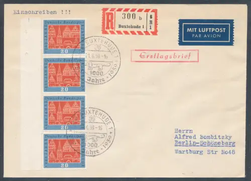 Bund. Me.F. Mi.-Nr. 314 auf R.-Luftpost-Fernbrief gelaufen.