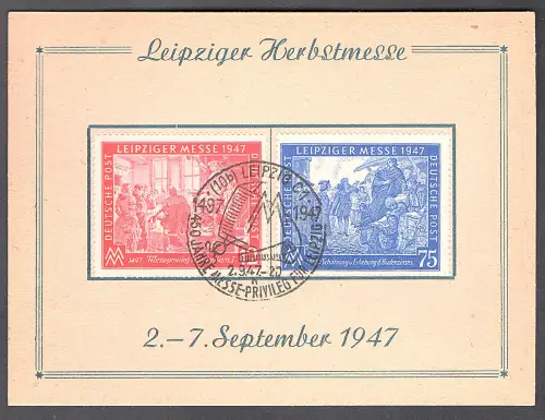 SBZ. Ereigniskarte Leipziger Messe 1947 mit Mi.-Nr. 965-966/FDC.