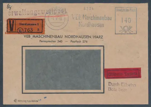 DDR: Verwaltungswertpost als Eilbotebrief mit AFS.
