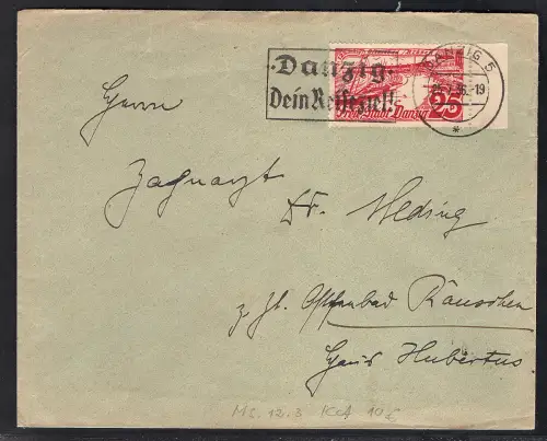 Danzig Fernbrief mit EF. Mi.-Nr. 260 mit Ms. 12.3