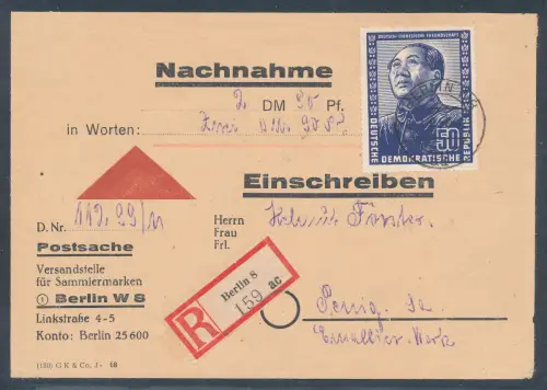 DDR. R.-NN.-Fernbrif mit 2x Mi.-Nr. 287-288.