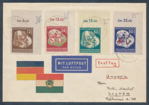DDR. FDC. Mi.-Nr. 289-292 als Luftpost.-Auslandbrief gelaufen.
