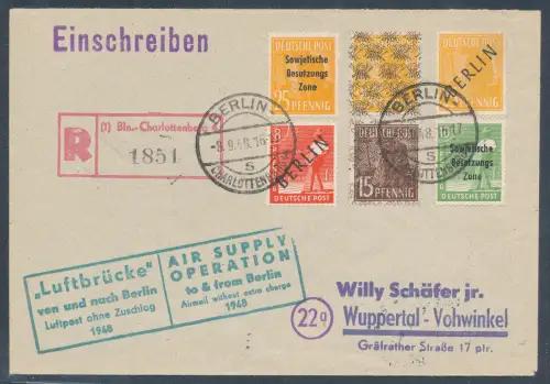 Berlin/SBZ/Bizone  mit 45 II DD auf R,-Fernbrief mit Lufpost und Ak.-St.