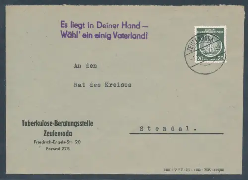 DDR. Dienstbrief mit Losungsstempel "Es liegt in Deiner Han.........Vaterland !"