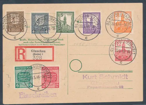 SBZ. Westsachsen Mi.-Nr. 150-155 Y + 124 Y + 125 X auf R.-Ortskarte.