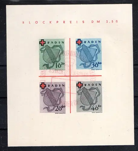 Französische Zone Baden  Mi.-Nr. Block 2 II gest., FA.Schlegel