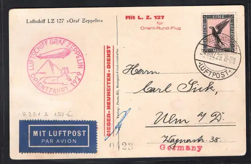DR. Zeppelin-Karte  Orientfahrt  mit EF. Mi.-Nr. 382