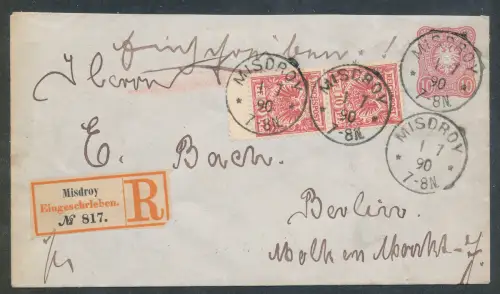 DR., Mischfrankatur PFENNIG-Ganzsache + KRONE-Adler Brief aus Misdroy/Polen.
