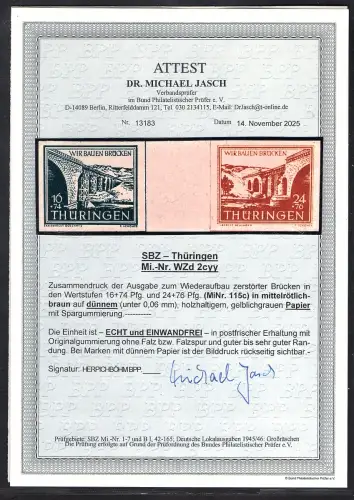 SBZ-Thuringen Mi.-Nr. WZD 2 c yy, postfrisch FA. Dr. JaschBPP.