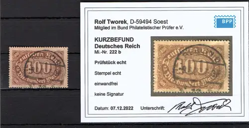 DR., Mi.-Nr. 222 b  gestempelt, Kurzbefund FleinerBPP.